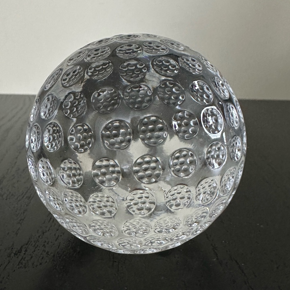 Oleg Cassini Golf Ball Crystal Paper Weight Signed
